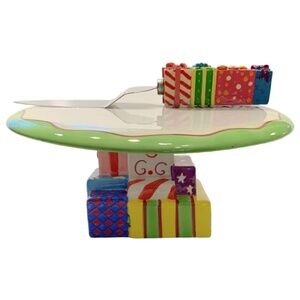 Vintage Ceramic Birthday Cake Pedestal Stand with Presents Server